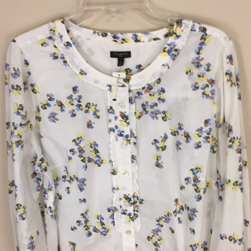 Talbots Plus Button Down Floral Top Shirt with Mini Ruffle Detailing Size X - Picture 2 of 16